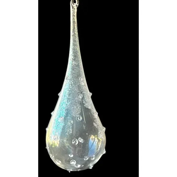 Set Of 2 Iridescent Spun Glass Spire & Glass Teardrop Ornaments Glitter Accents - Picture 3 of 11